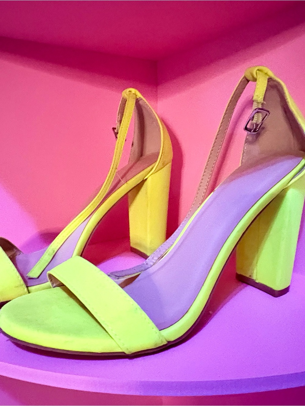 Fashion Nova Neon Yellow Block Heel Sandals